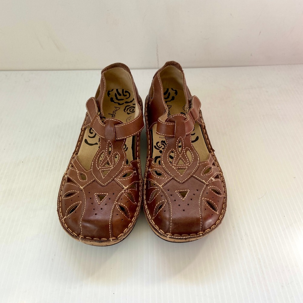 Propet Jenna Fisherman Sandals Brown Leather Closed Toe Womens 7.5M